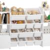 Large Toy Storage Organizer with 12 Toy Storage Bins, Toy Organizers and Storage with 6 Storage Cubbies, Kids Bookshelf, for Toddler Playroom Organization and Storage Bins (White)