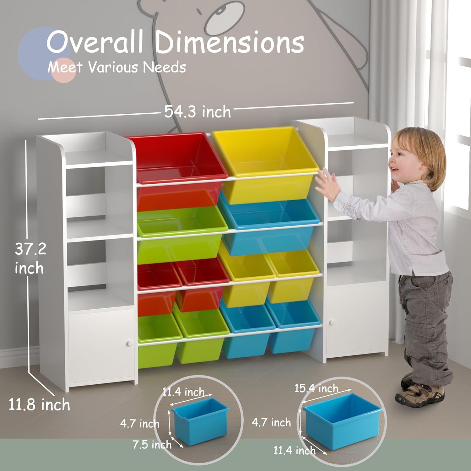 Large Toy Storage Organizer with 12 Toy Storage Bins, Toy Organizers and Storage with 6 Storage Cubbies, Kids Bookshelf, for Toddler Playroom Organization and Storage Bins (White)4