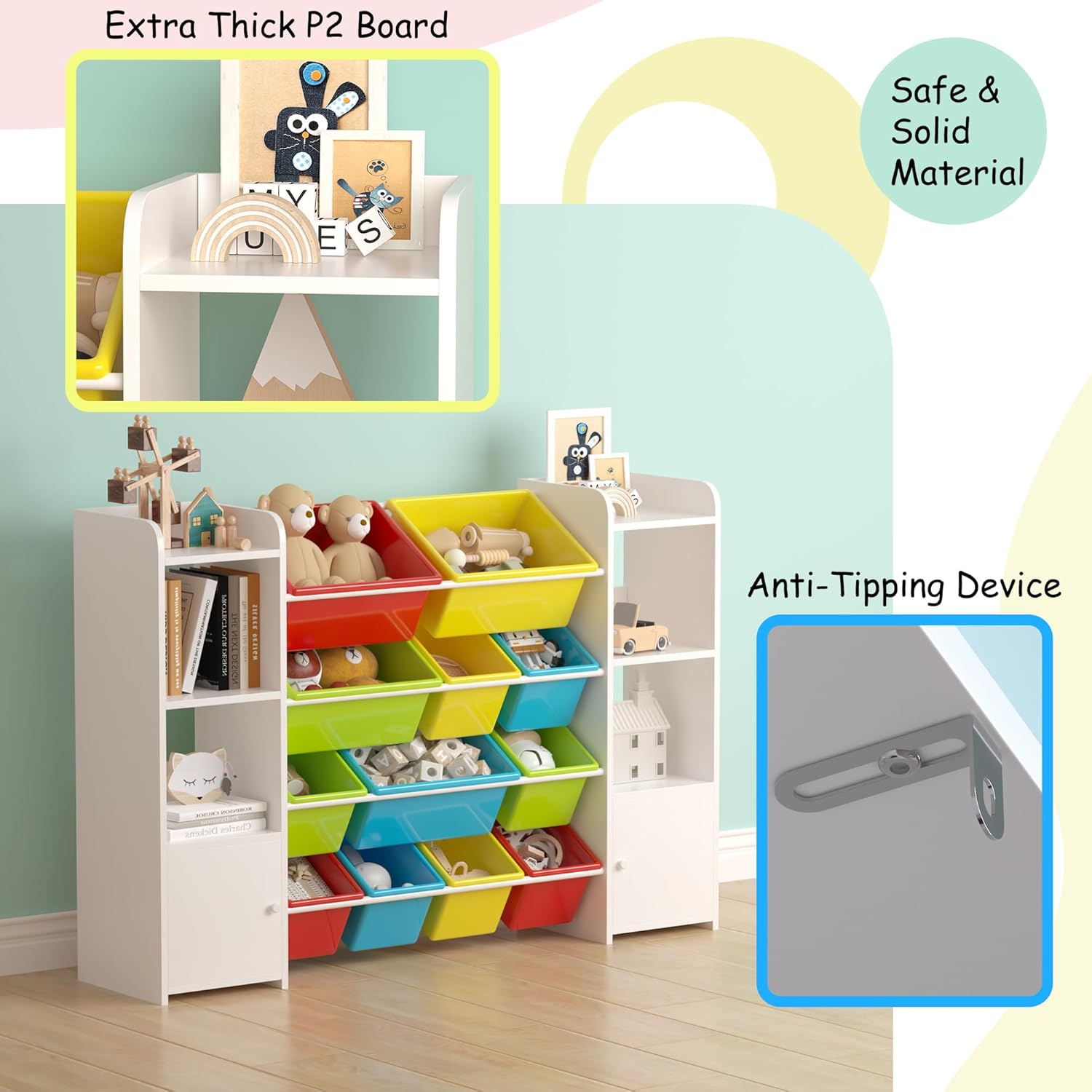 Large Toy Storage Organizer with 12 Toy Storage Bins, Toy Organizers and Storage with 6 Storage Cubbies, Kids Bookshelf, for Toddler Playroom Organization and Storage Bins (White)5