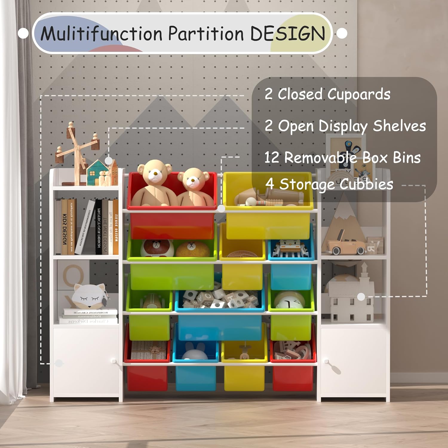 Large Toy Storage Organizer with 12 Toy Storage Bins, Toy Organizers and Storage with 6 Storage Cubbies, Kids Bookshelf, for Toddler Playroom Organization and Storage Bins (White)7