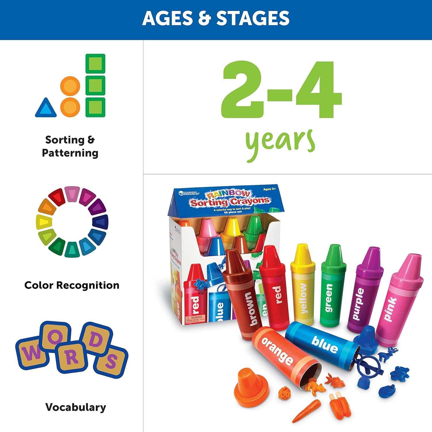 Learning Resources Rainbow Sorting Crayons - 56 Pieces, Ages 3+ Kids Crayons, Early Color Recognition & Sorting, Toddler Sort and Stacking Toys9
