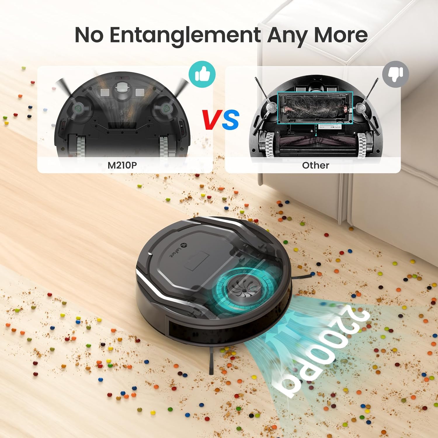 Lefant M210Pro Robot Vacuum Cleaner,Strong Suction,120 Mins Run Time,Wi-Fi Connected,Scheduled Cleaning,Compatible with Alexa,Slim Self-Charging Robotic Vacuum Cleaner for Home,Pet Hair,Hard Floors2