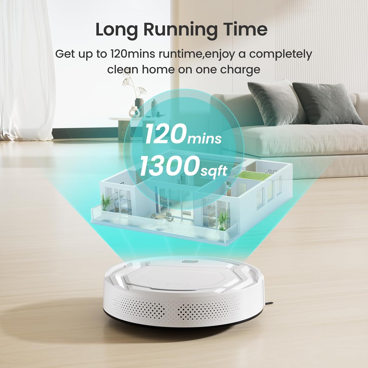 Lefant Robot Vacuum Cleaner, Strong Suction, 120 Mins Runtime, Slim, Low Noise, Automatic Self-Charging, Wi-Fi App Alexa Control, Ideal for Pet Hair Hard Floor and Daily Cleaning, M2107