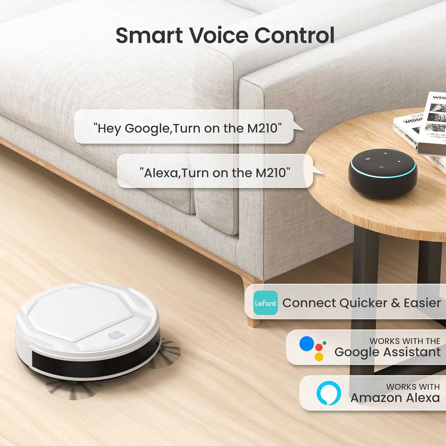 Lefant Robot Vacuum Cleaner, Strong Suction, 120 Mins Runtime, Slim, Low Noise, Automatic Self-Charging, Wi-Fi App Alexa Control, Ideal for Pet Hair Hard Floor and Daily Cleaning, M2108