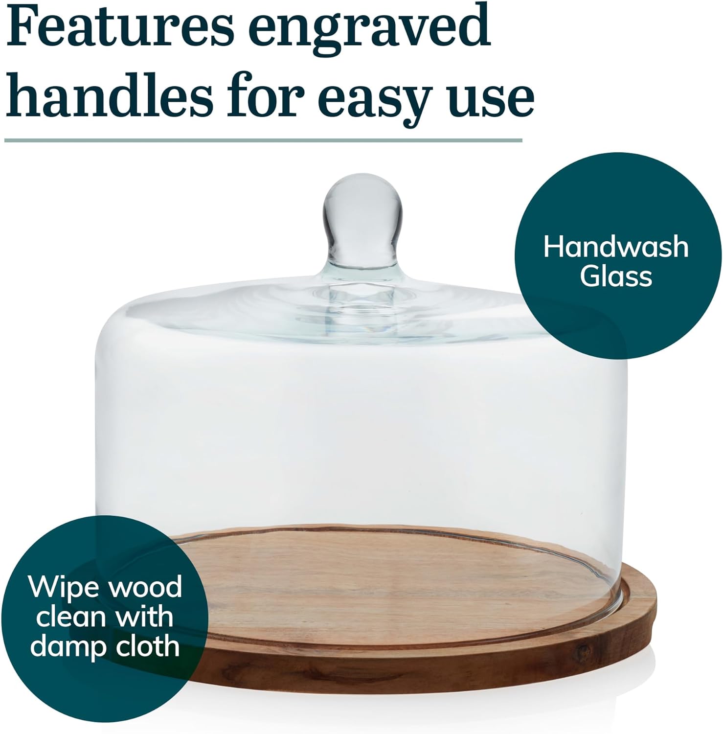 Libbey Acacia Wood Cake Stand with Dome Lid, Ball Top Handle Cake Holder with Lid, Covered Cake Stand, Durable Glass Dome Cover5