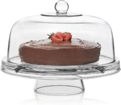 Libbey Selene 6 in 1 Cake Stand, Punch Bowl, Unique Space Saving Glass Cake Stand with Dome, Multi Purpose Cake Stand with Cover To Serve Snacks and More