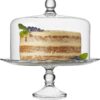 Libbey Selene Glass Cake Stand with Dome Lid, Elegant Curved Footed Glass Cake Holder, Covered Cake Stand, Versatile Glass Dome