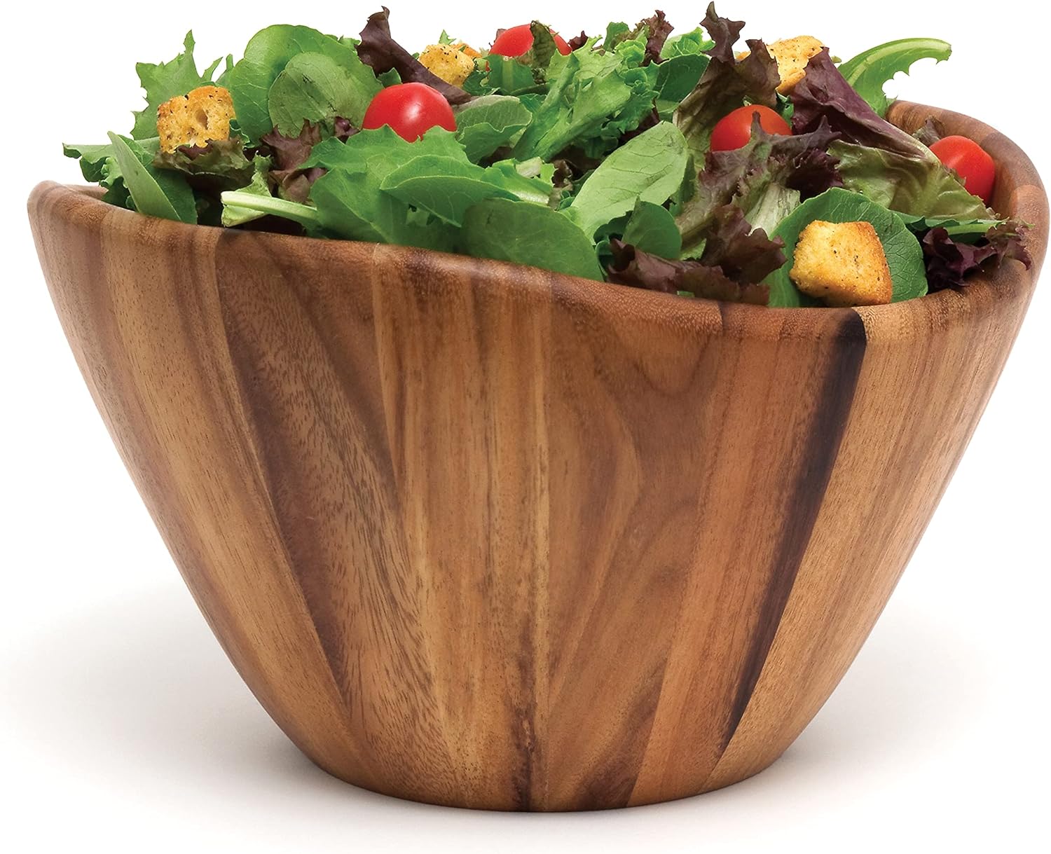 Lipper International Acacia Large Wave Bowl with Servers, 162.31 fl.oz.,Brown1