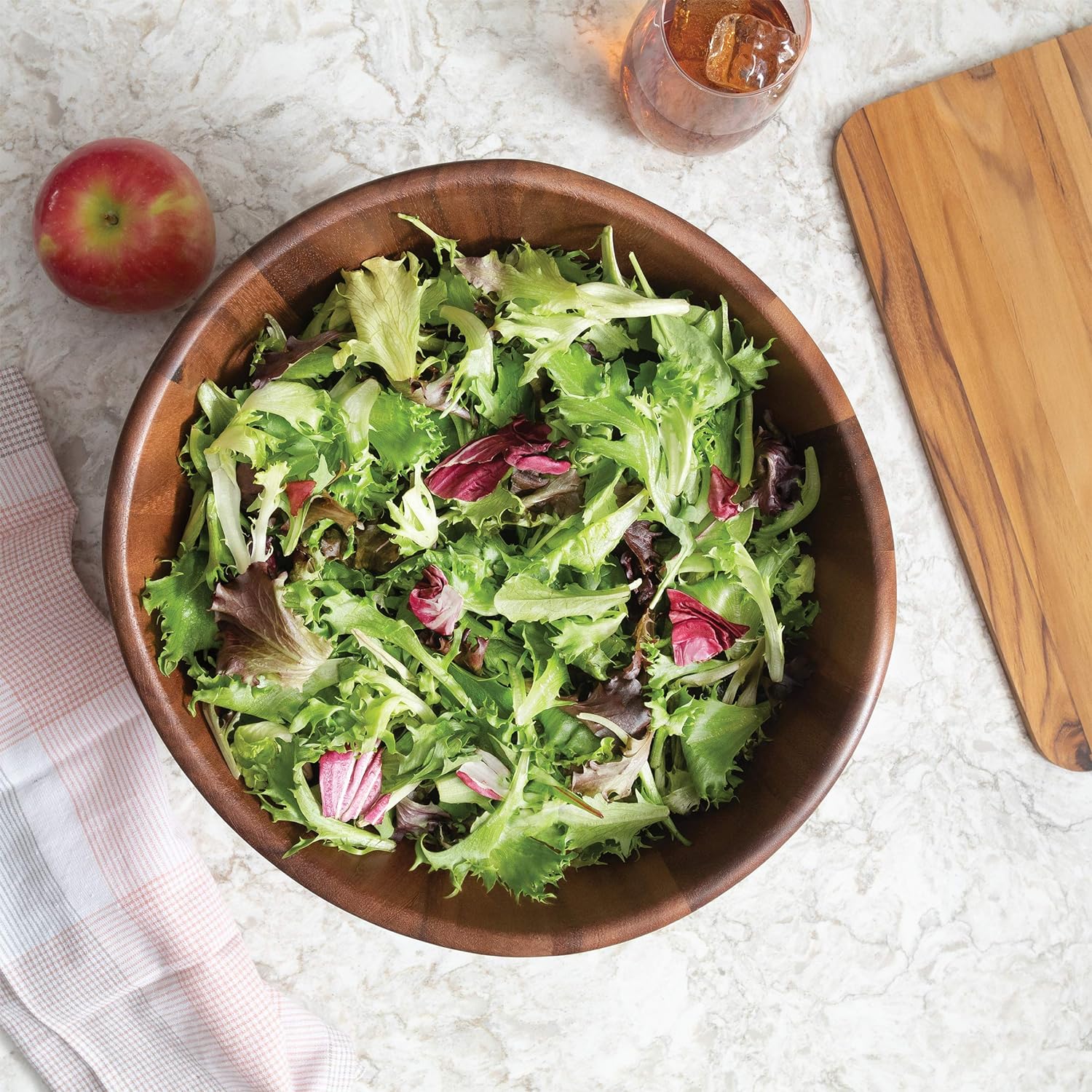 Lipper International Acacia Large Wave Bowl with Servers, 162.31 fl.oz.,Brown5