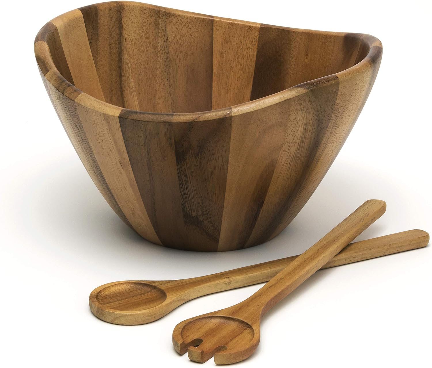 Lipper International Acacia Large Wave Bowl with Servers, 162.31 fl.oz.,Brown Lipper International Acacia Large Wave Bowl with Servers, 162.31 fl.oz.,Brown