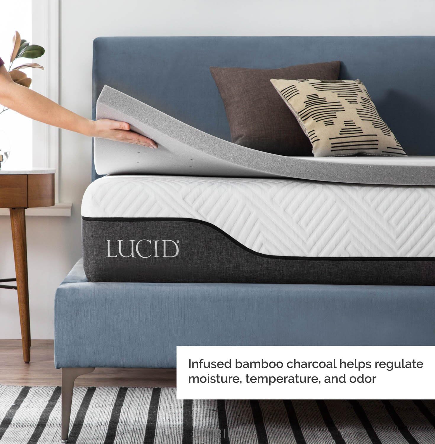 Lucid 2 Inch Mattress Topper Queen – Memory Foam – Bamboo Charcoal Infusion – Cooling Ventilation – Hypoallergenic – CertiPur Certified Foam3