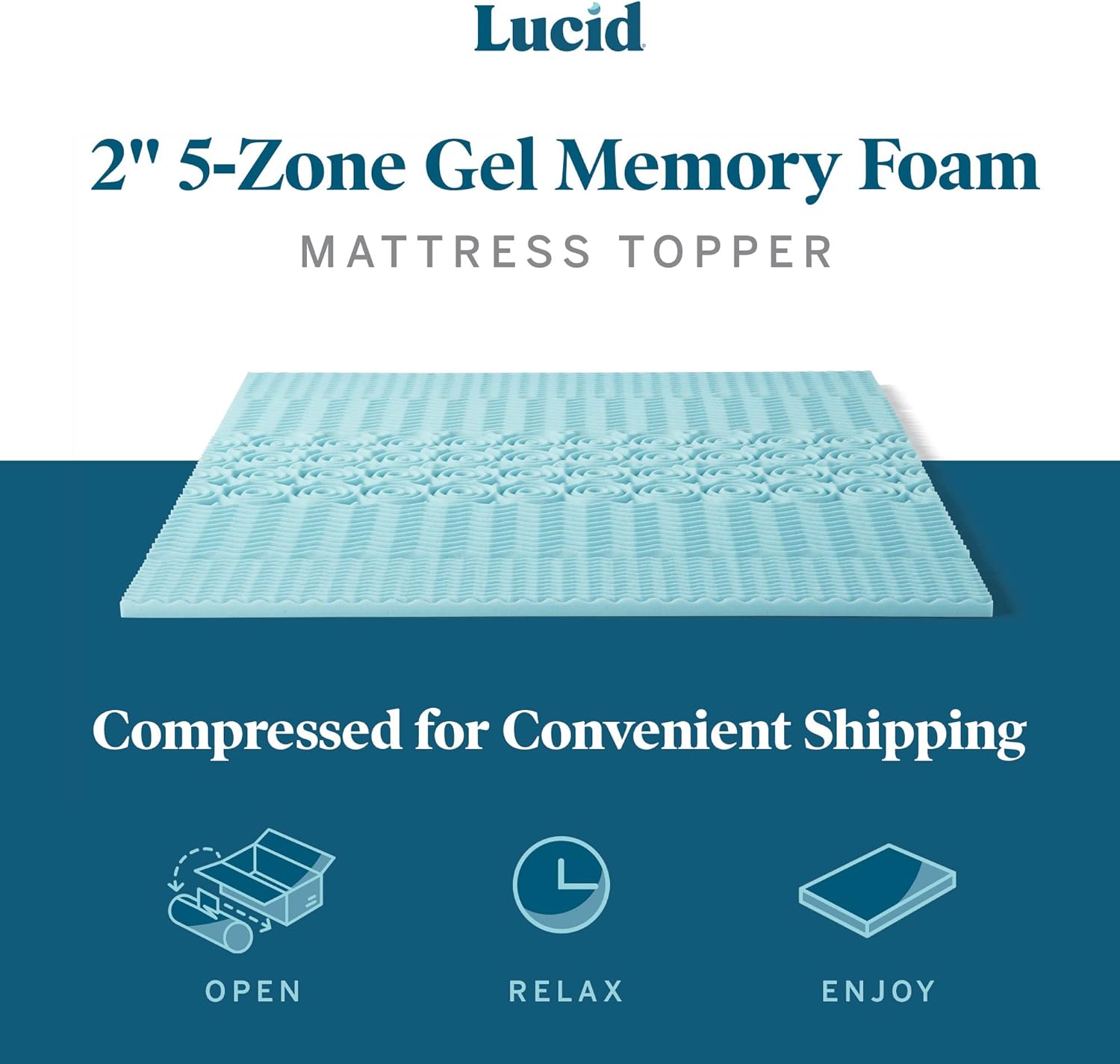 Lucid 2 Inch Mattress Topper Twin - Memory Foam Mattress Topper Twin - 5 Zone Gel Infusion - CertiPur Certified Foam1
