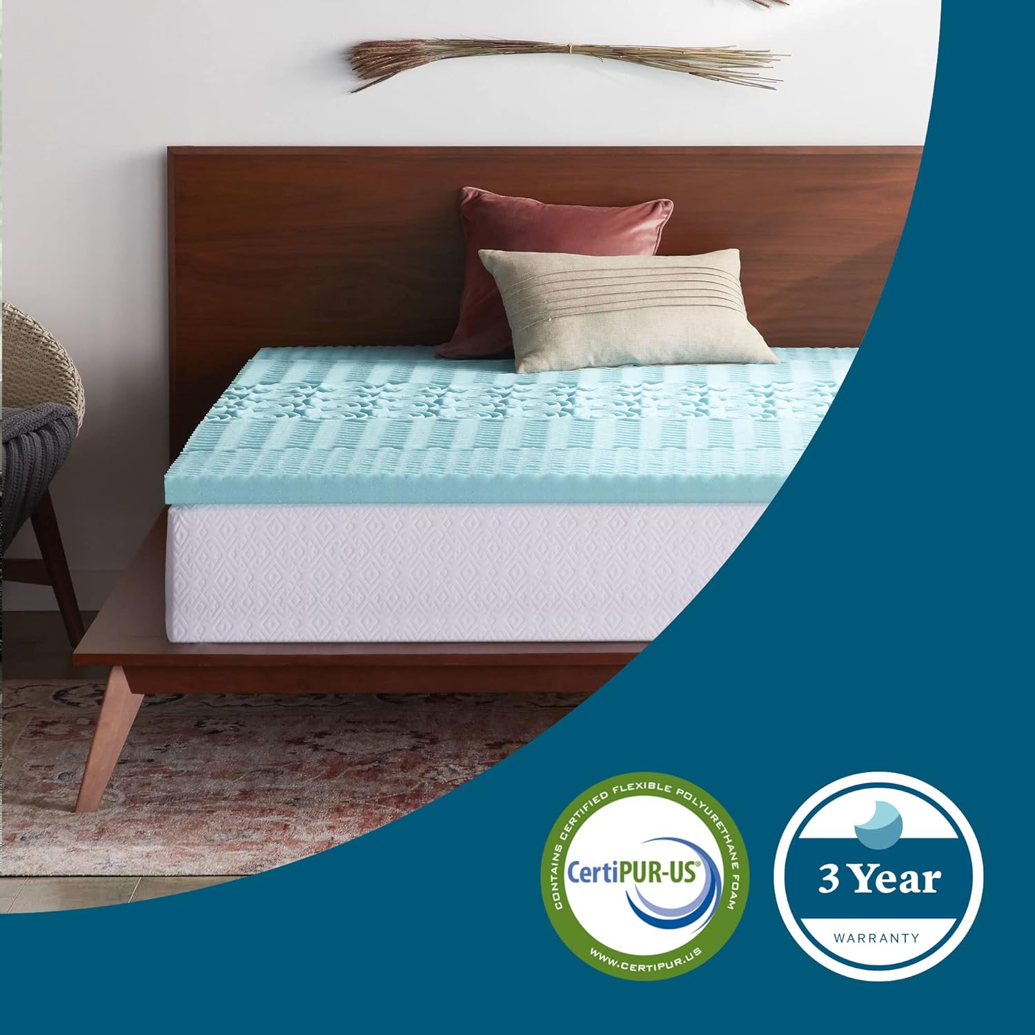 Lucid 2 Inch Mattress Topper Twin - Memory Foam Mattress Topper Twin - 5 Zone Gel Infusion - CertiPur Certified Foam8