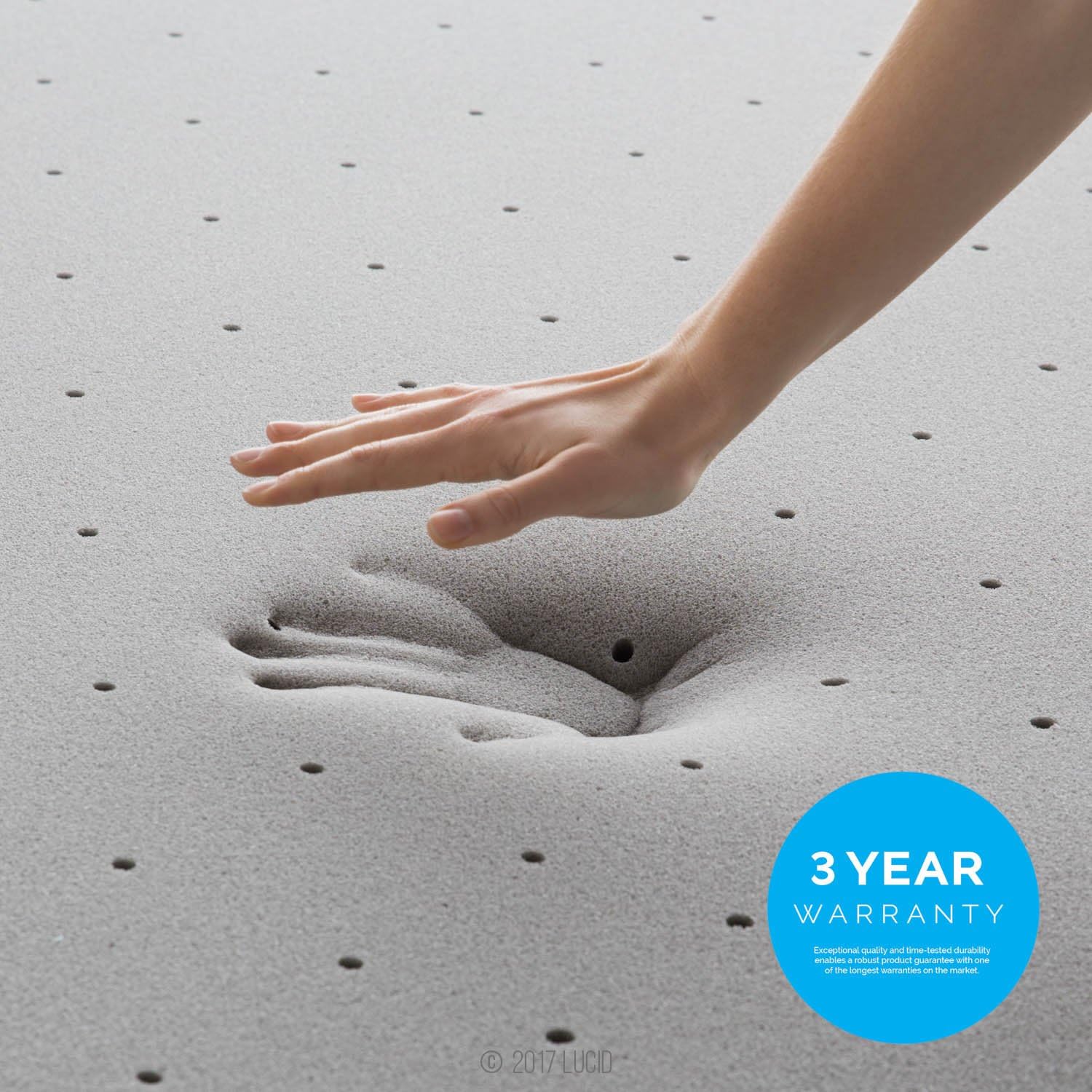 Lucid 3 Inch Mattress Topper Twin – Memory Foam – Bamboo Charcoal Infusion – Cooling Ventilation – Hypoallergenic – CertiPur Certified Foam, White and Grey7