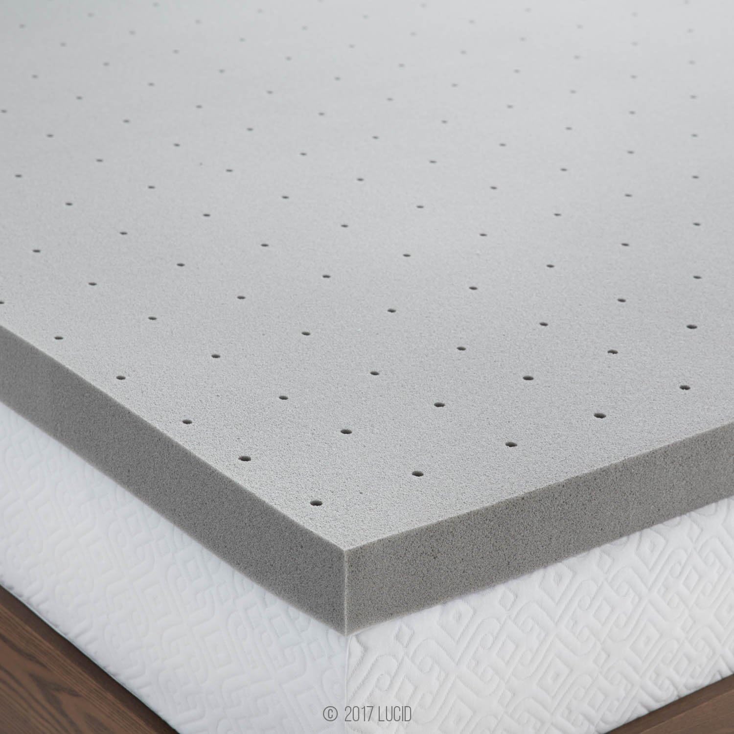 Lucid 3 Inch Mattress Topper Twin – Memory Foam – Bamboo Charcoal Infusion – Cooling Ventilation – Hypoallergenic – CertiPur Certified Foam, White and Grey9