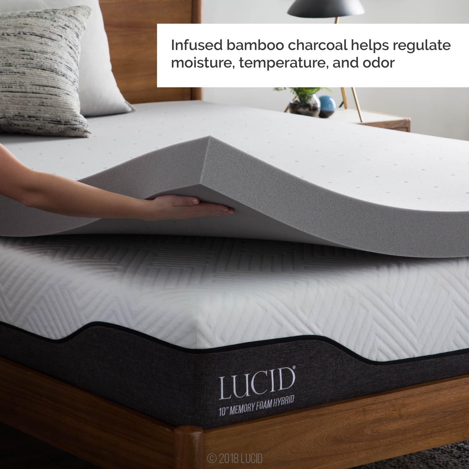 Lucid 4 Inch Mattress Topper Full – Memory Foam – Bamboo Charcoal Infusion – Cooling Ventilation – Hypoallergenic – CertiPur Certified Foam1