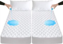 Lunsing Split King Mattress Protector for Adjustable Bed, Waterproof Breathable Noiseless Split King Mattress Pad Cover, 6-18 Inches Deep Pocket, White