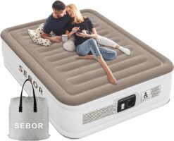 Luxury Queen Air Mattress with Built in Pump, Durable Blow Up Mattress for Home&Guests, 18 inch Inflatable Airbed, 660 lb MAX