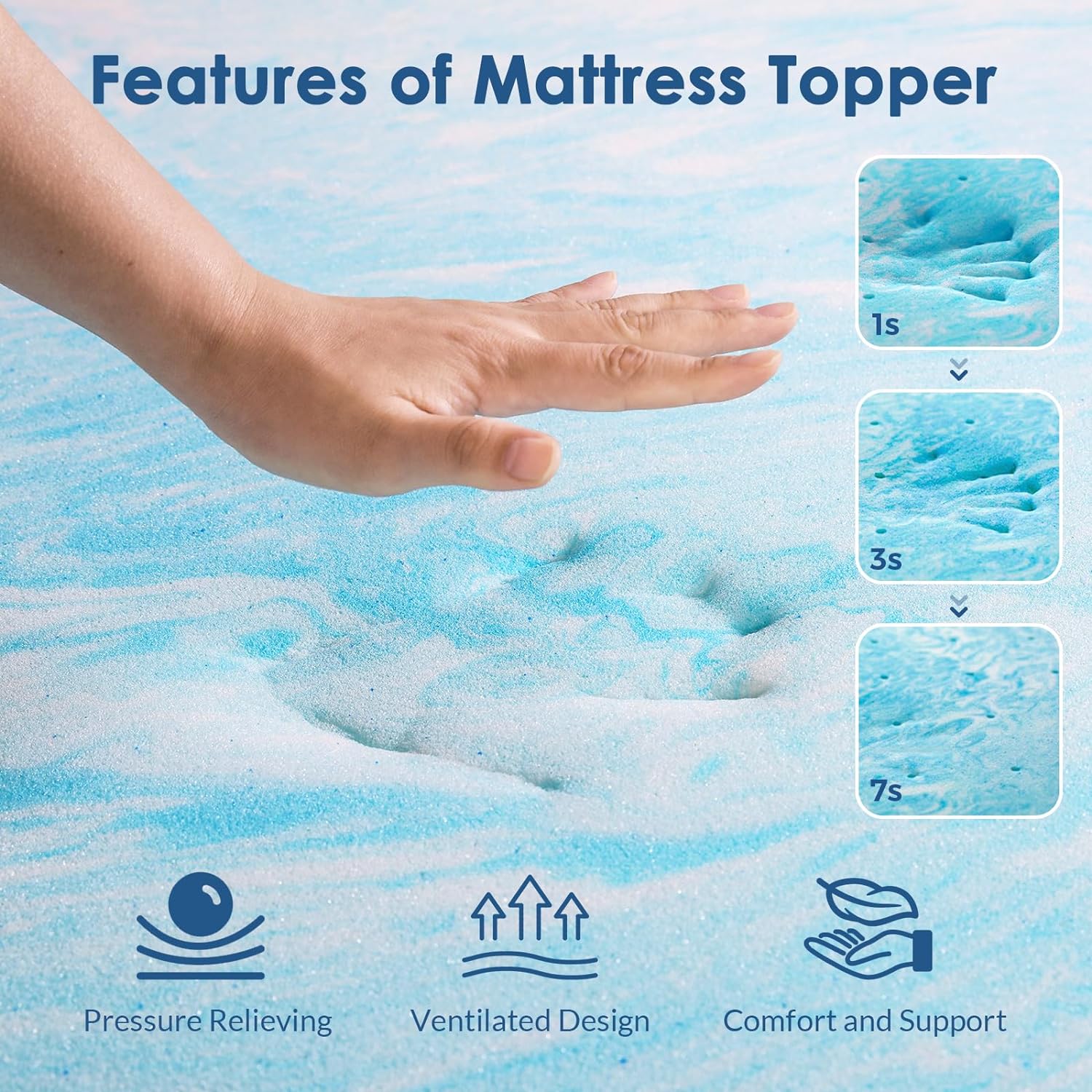 Mattress Topper King, 3 Inch Gel Memory Foam Bed Topper for King Size Bed, CertiPUR-US Certified, Blue2