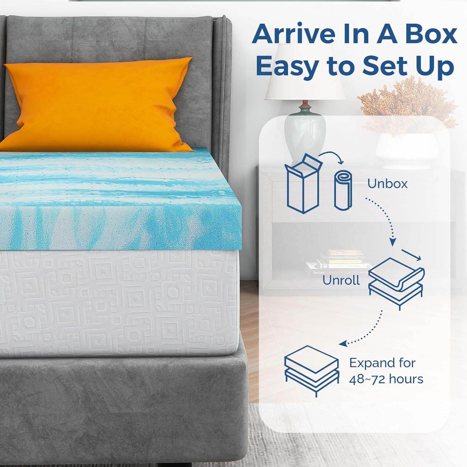 Mattress Topper King, 3 Inch Gel Memory Foam Bed Topper for King Size Bed, CertiPUR-US Certified, Blue7