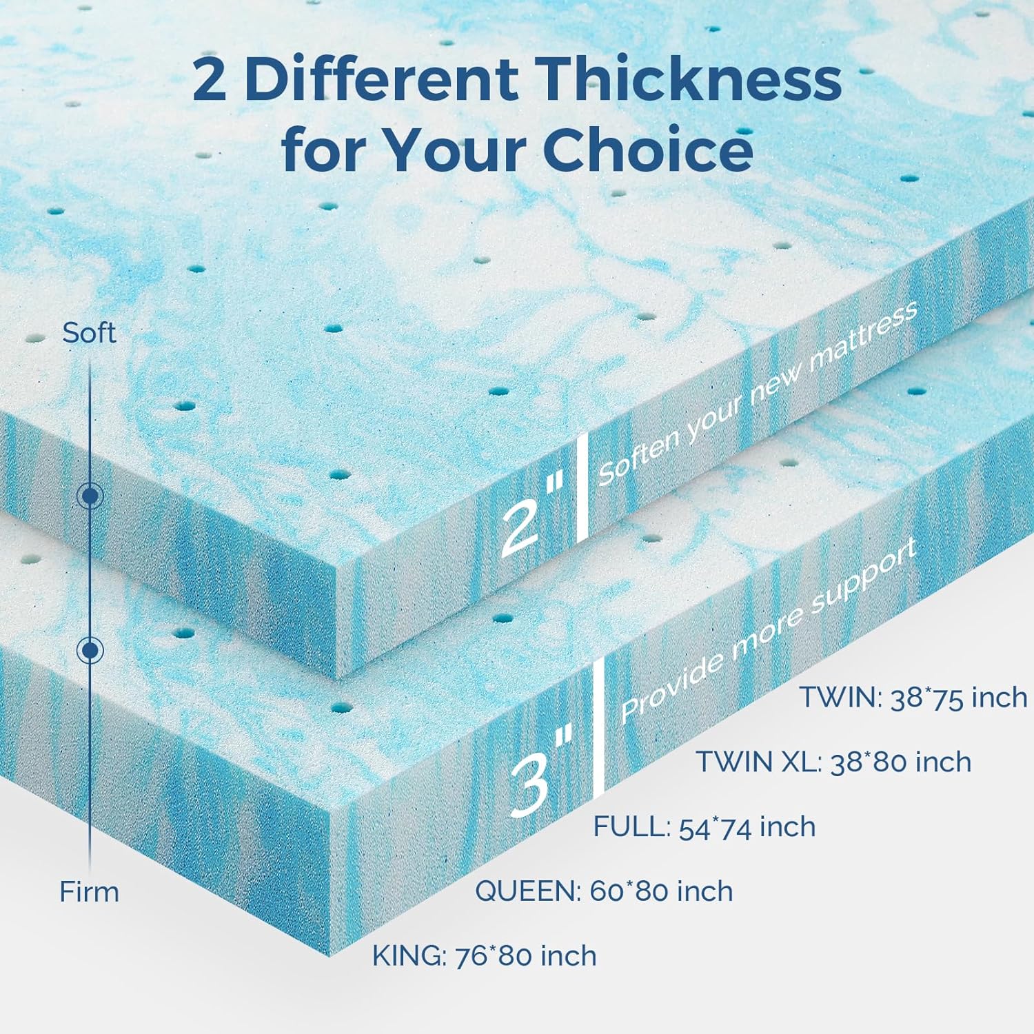 Mattress Topper King, 3 Inch Gel Memory Foam Bed Topper for King Size Bed, CertiPUR-US Certified, Blue8
