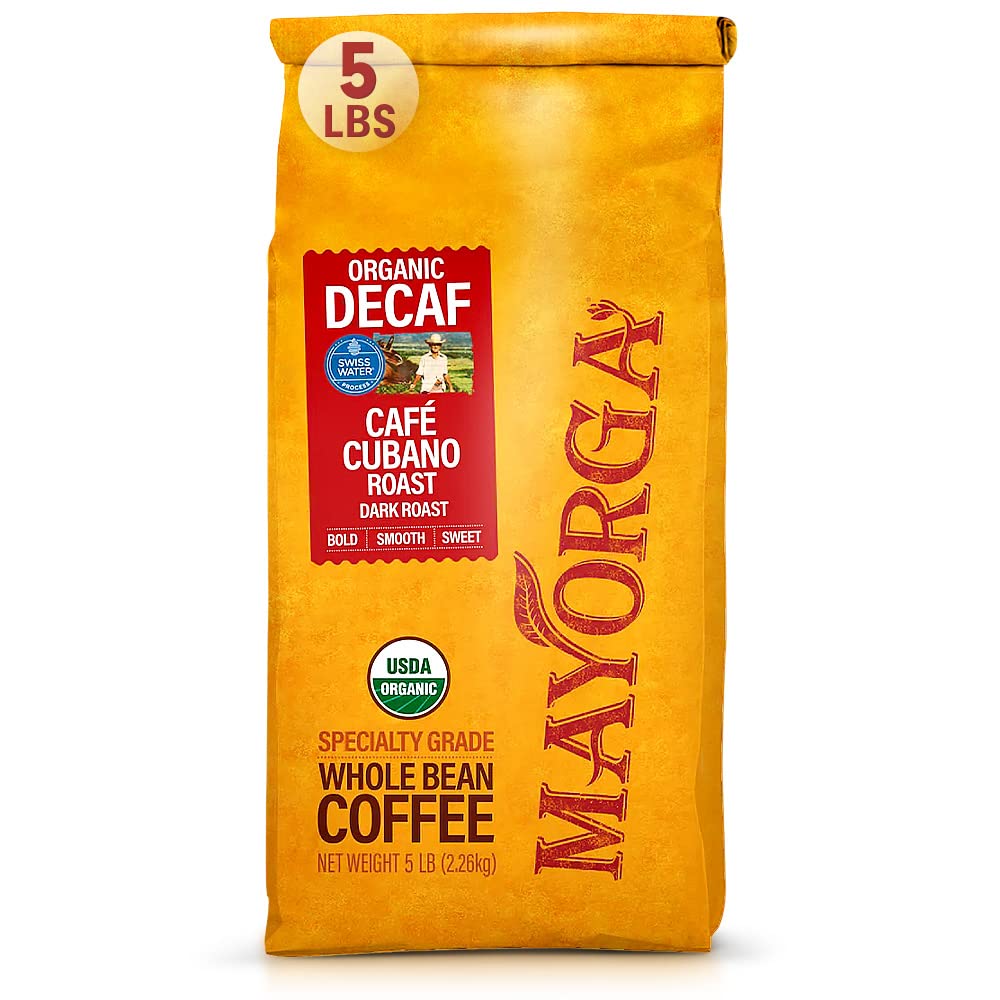 Mayorga Decaf Dark Roast Coffee 5lb Bag Café Swiss Water Decaffeinated Cubano Roast Coffee 100% Arabica Whole Coffee Beans - Smoothest Organic Coffee - Specialty Grade, Non-GMO, Direct Trade1 Mayorga Decaf Dark Roast Coffee 5lb Bag Café Swiss Water Decaffeinated Cubano Roast Coffee 100% Arabica Whole Coffee Beans - Smoothest Organic Coffee - Specialty Grade, Non-GMO, Direct Trade