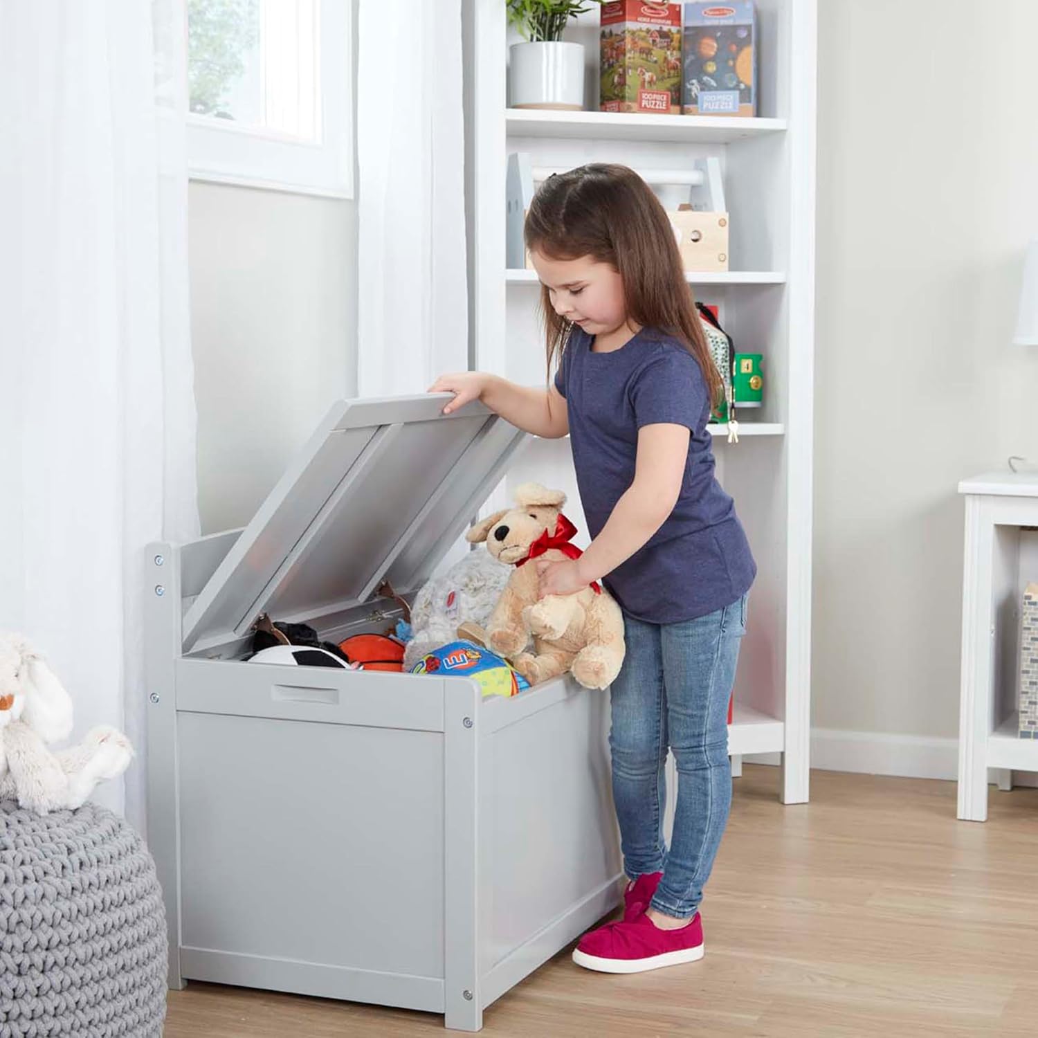 Melissa & Doug Wooden Toy Chest - Gray Furniture for Playroom1