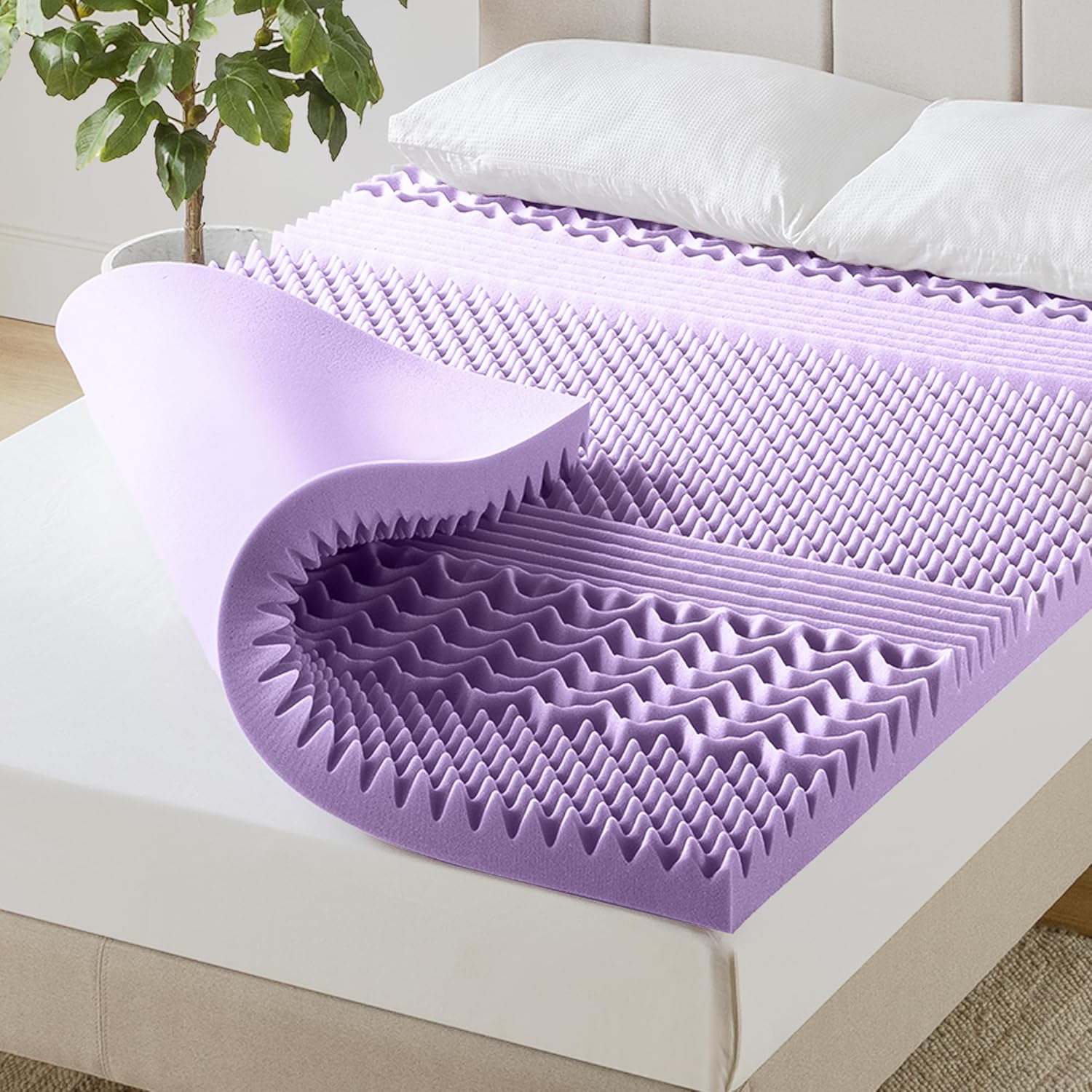 Mellow 3 Inch 7-Zone Memory Foam Mattress Topper, Soothing Lavender Infusion, Queen Mellow 3 Inch 7-Zone Memory Foam Mattress Topper, Soothing Lavender Infusion, Queen