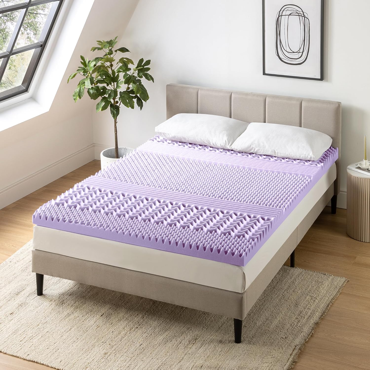 Mellow 3 Inch 7-Zone Memory Foam Mattress Topper, Soothing Lavender Infusion, Queen2