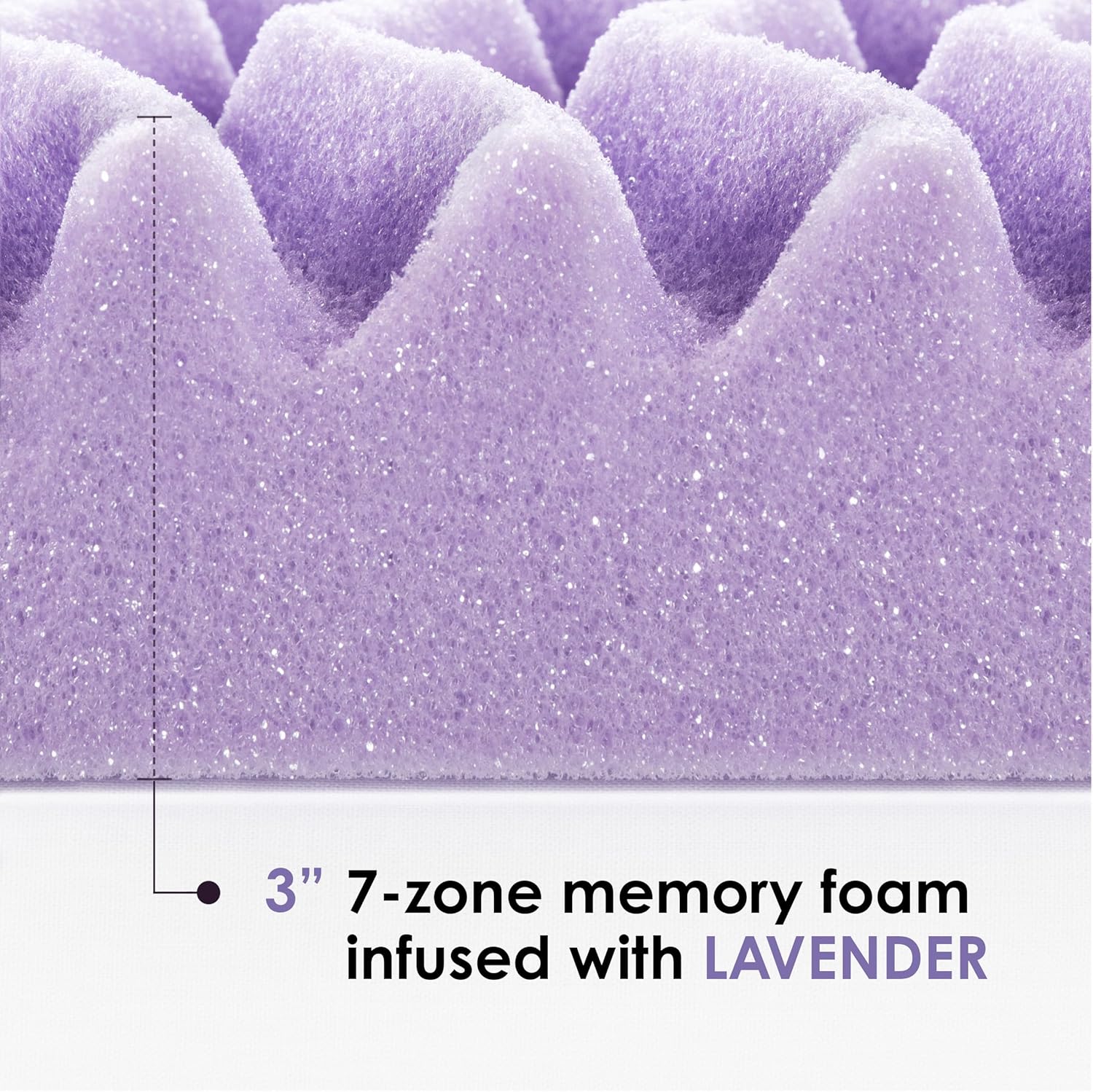Mellow 3 Inch 7-Zone Memory Foam Mattress Topper, Soothing Lavender Infusion, Queen7