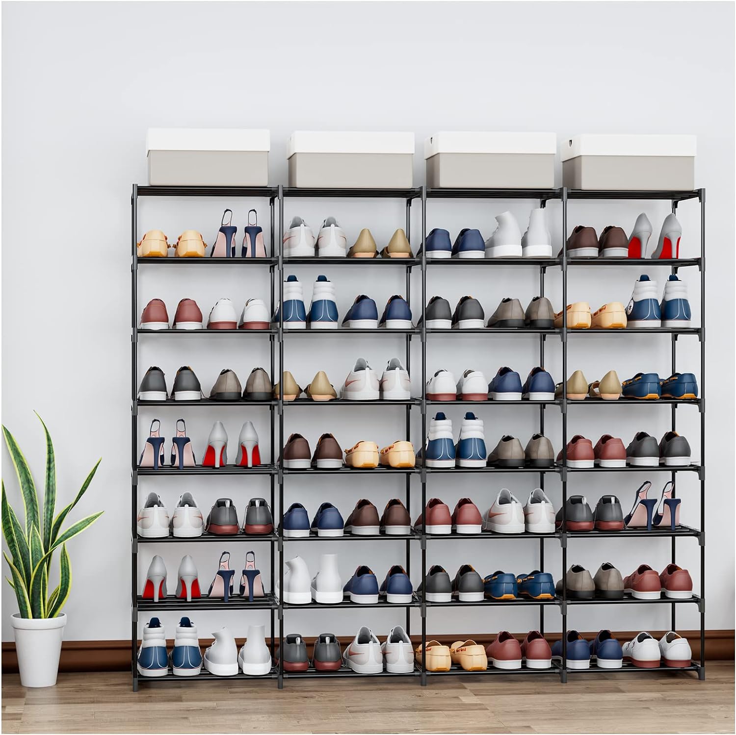 Metal Shoe Rack Large Capacity 4 Rows 8 Tier 56-64 Pairs Shoes Boots Storage Organizer Metal Shoe Rack Large Capacity 4 Rows 8 Tier 56-64 Pairs Shoes Boots Storage Organizer