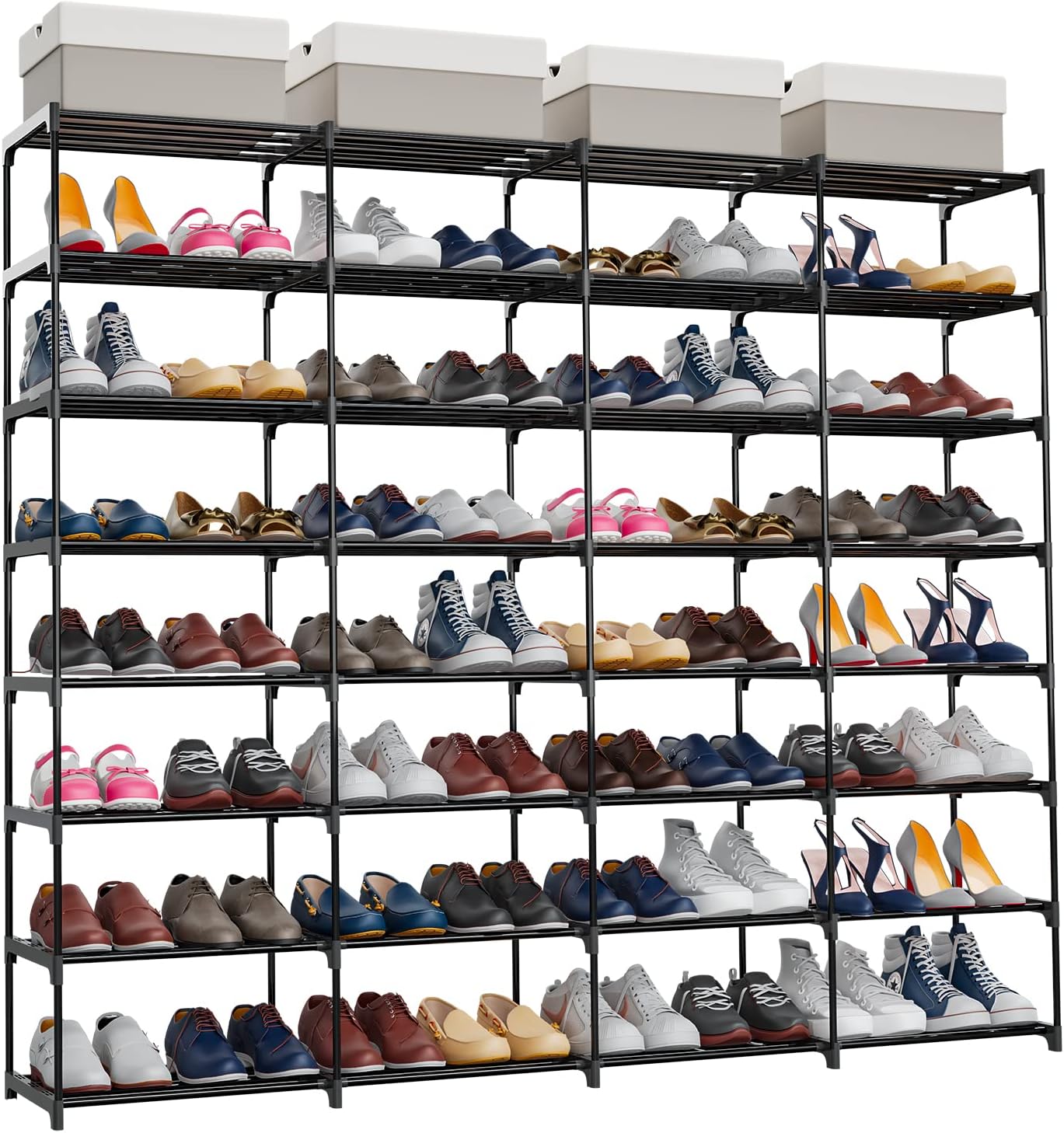 Metal Shoe Rack Large Capacity 4 Rows 8 Tier 56-64 Pairs Shoes Boots Storage Organizer0