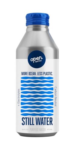Open Water Still Bottled Water with Electrolytes in 16-oz Aluminum Bottles (2 Cases, 24 bottles - Still) | BPA-free and Eco friendly