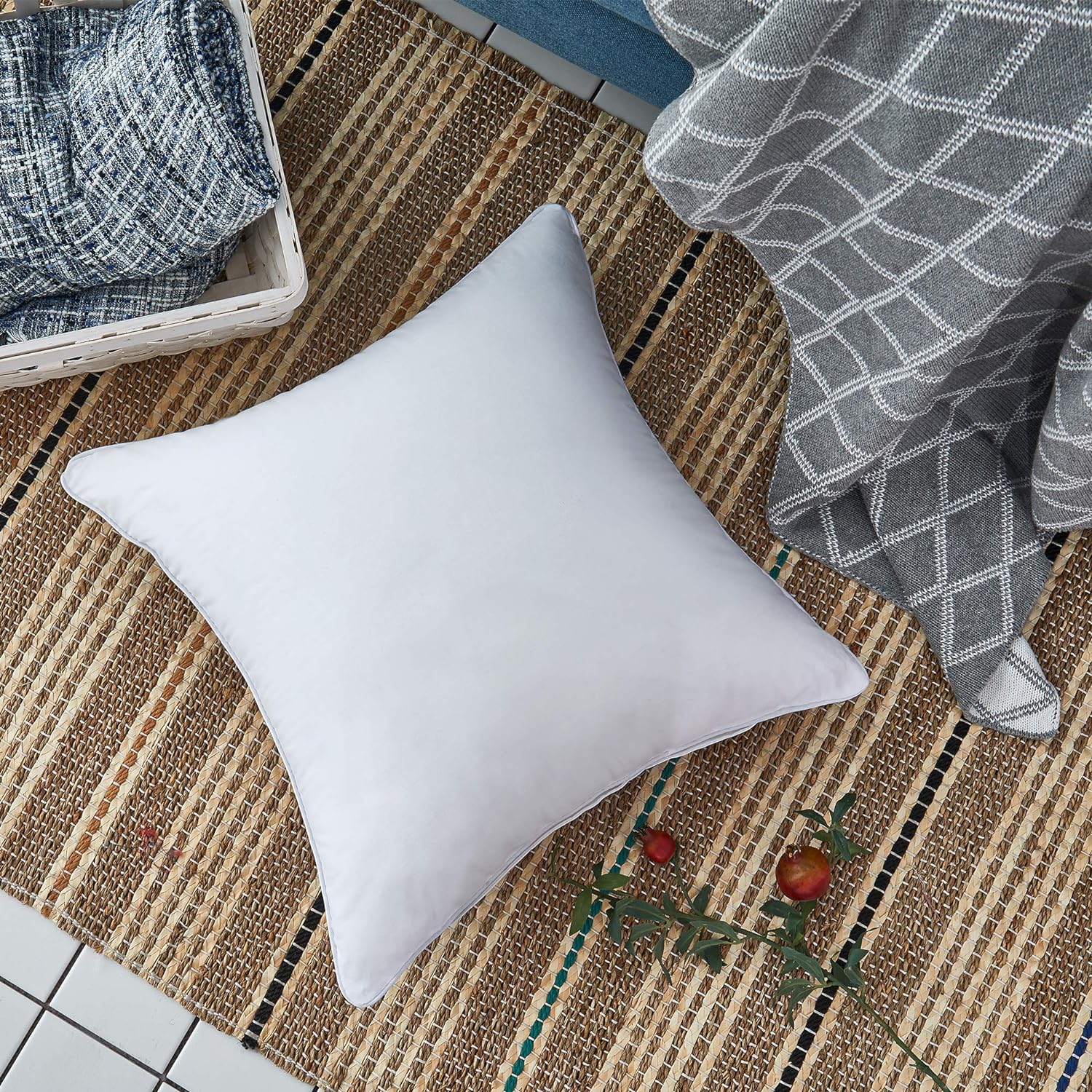 Oubonun 22 x 22 Throw Pillow Inserts (Set of 2) with 100% Cotton Cover - 22 Inch Square Interior Sofa Decorative Pillow Insert Pair - White Couch Pillow1