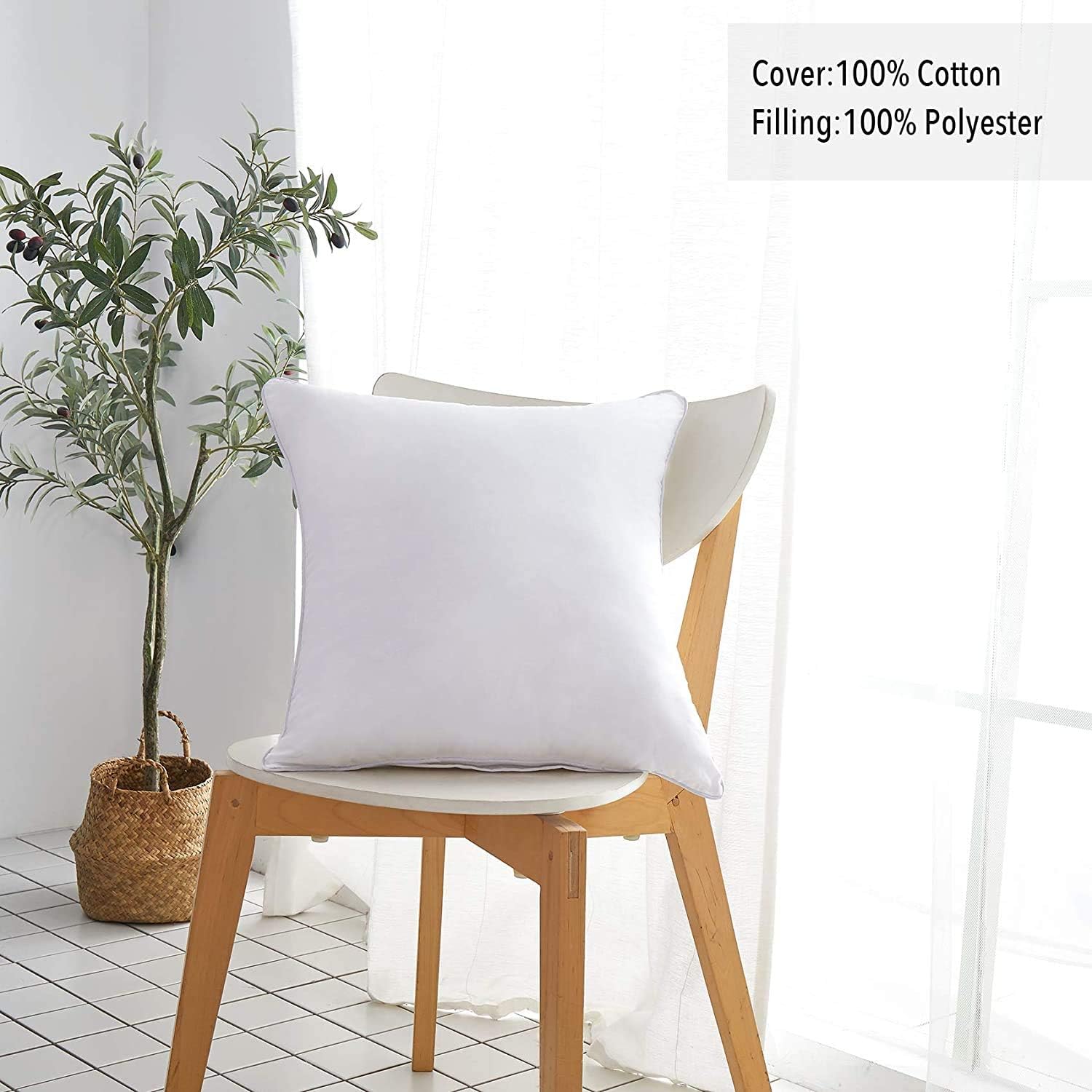 Oubonun 24 x 24 Pillow Inserts (Set of 2) - Throw Pillow Inserts with 100% Cotton Cover - 24 Inch Square Interior Sofa Pillow Inserts - Decorative Pillow Insert Pair - White Couch Pillow1