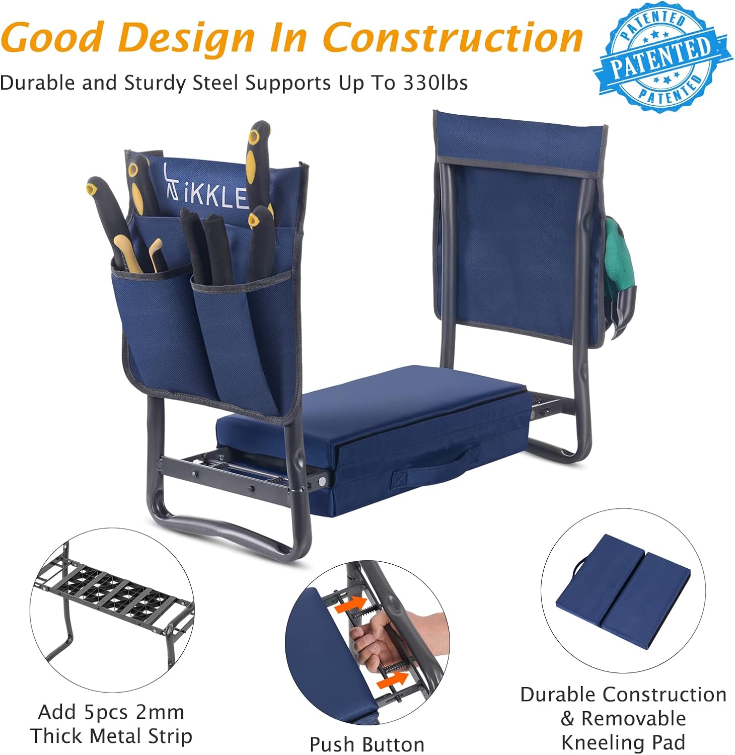Patented Garden Kneeler and Seat Heavy Duty, Upgraded Garden Bench with Thicker Wider Soft Detachable Kneeling Pad, with 2 Tool Store Pouches, Nice for Mother Father Gardeners2
