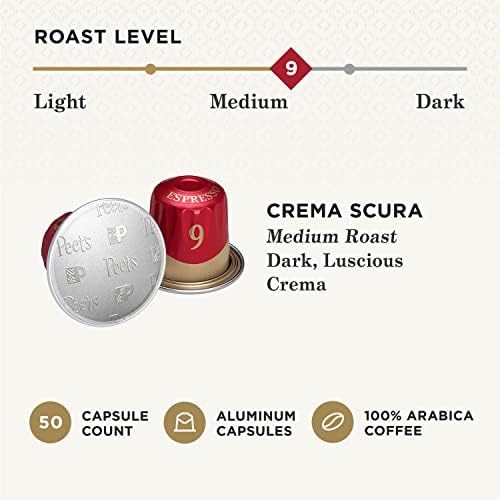 Peet's Coffee, Medium Roast Espresso Pods, Crema Scura Intensity 9, 50 Count (5 Boxes of 10 Espresso Capsules)2