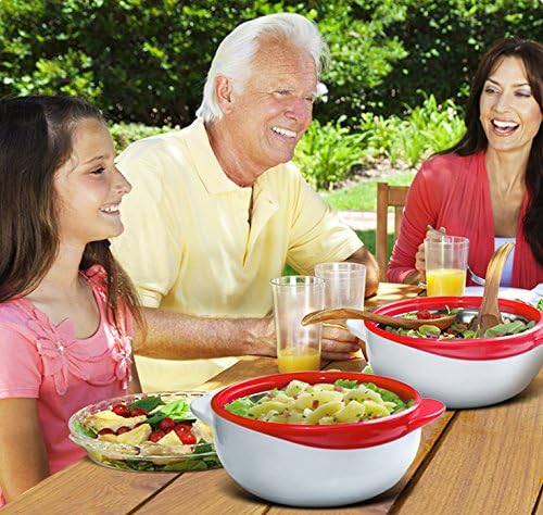 Pinnacle Insulated Casserole Dish with Lid 3 pc. Set 2.6 1.5 1 qt. Hot Pot Food Warmer Cooler –Thermal Soup Salad Serving Bowl- Stainless Steel Hot Food Container–Best Gift Set for Moms –Holidays Red1