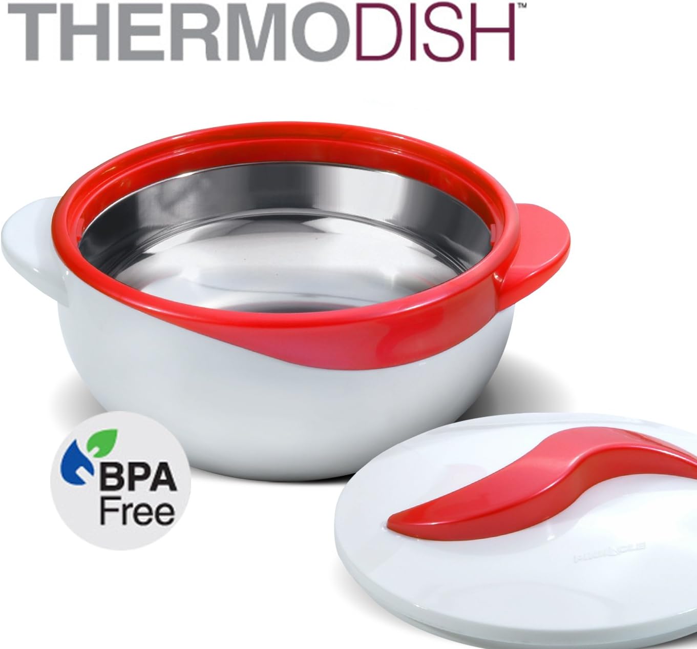 Pinnacle Insulated Casserole Dish with Lid 3 pc. Set 2.6 1.5 1 qt. Hot Pot Food Warmer Cooler –Thermal Soup Salad Serving Bowl- Stainless Steel Hot Food Container–Best Gift Set for Moms –Holidays Red4