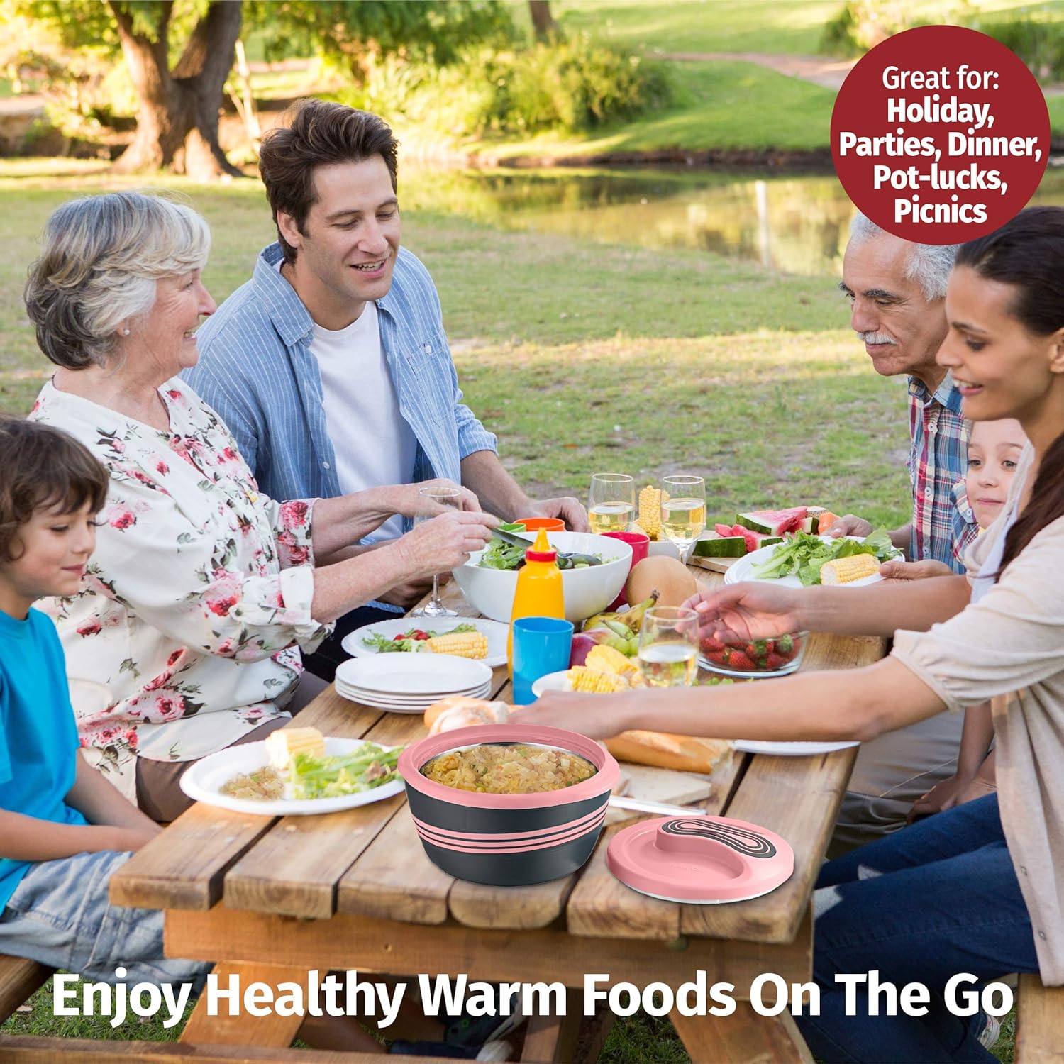 Pinnacle Insulated Casserole Dish with Lid 3 pc. Set 2.6 2 1 qt. Hot Pot Food Warmer Cooler –Thermal Soup Salad Serving Bowl- Stainless Steel Hot Food Container–Best Gift Set for Moms –Holidays Pink1