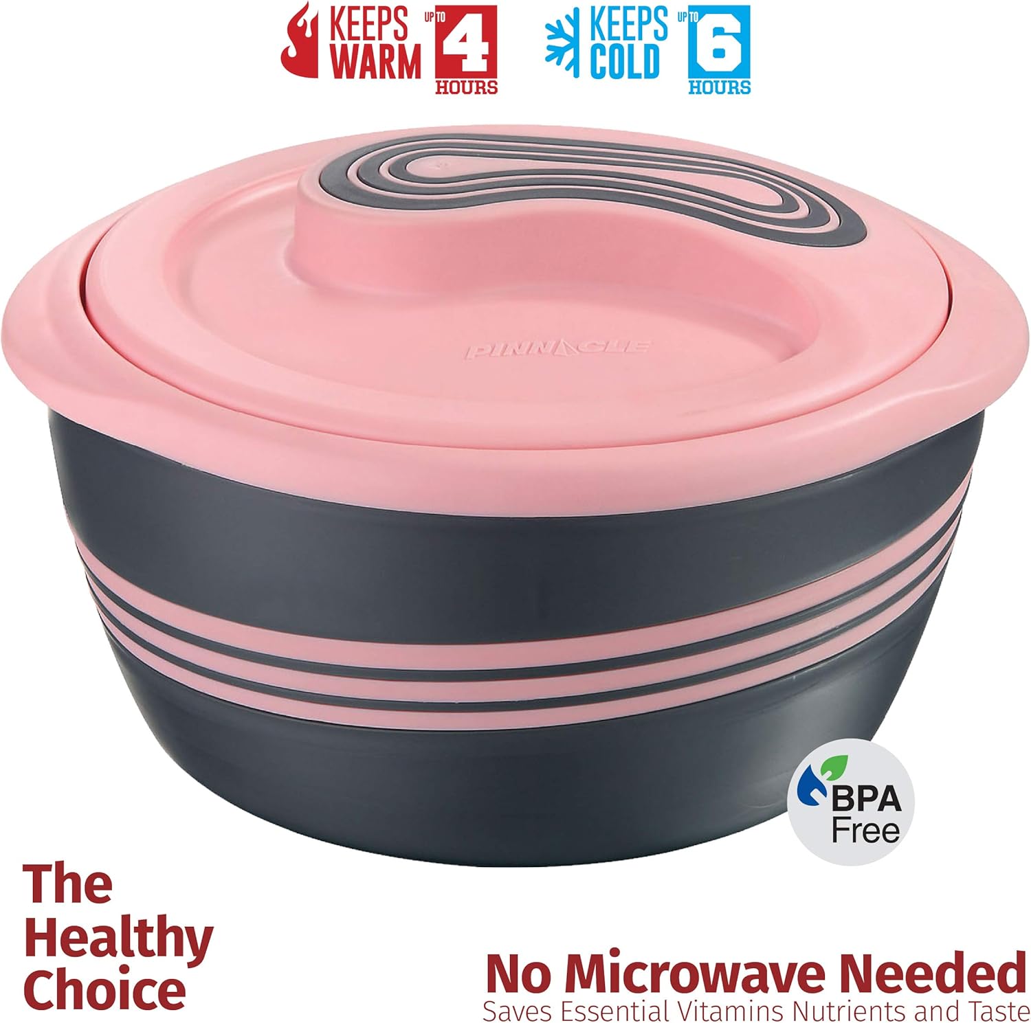 Pinnacle Insulated Casserole Dish with Lid 3 pc. Set 2.6 2 1 qt. Hot Pot Food Warmer Cooler –Thermal Soup Salad Serving Bowl- Stainless Steel Hot Food Container–Best Gift Set for Moms –Holidays Pink2