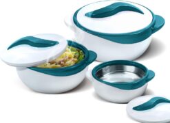 Pinnacle Serving Salad/ Soup Dish Bowl - Thermal Insulated Bowl with Lid -Great Bowl for Holiday, Dinner and Party ~ Set of 3 ~ Turquoise