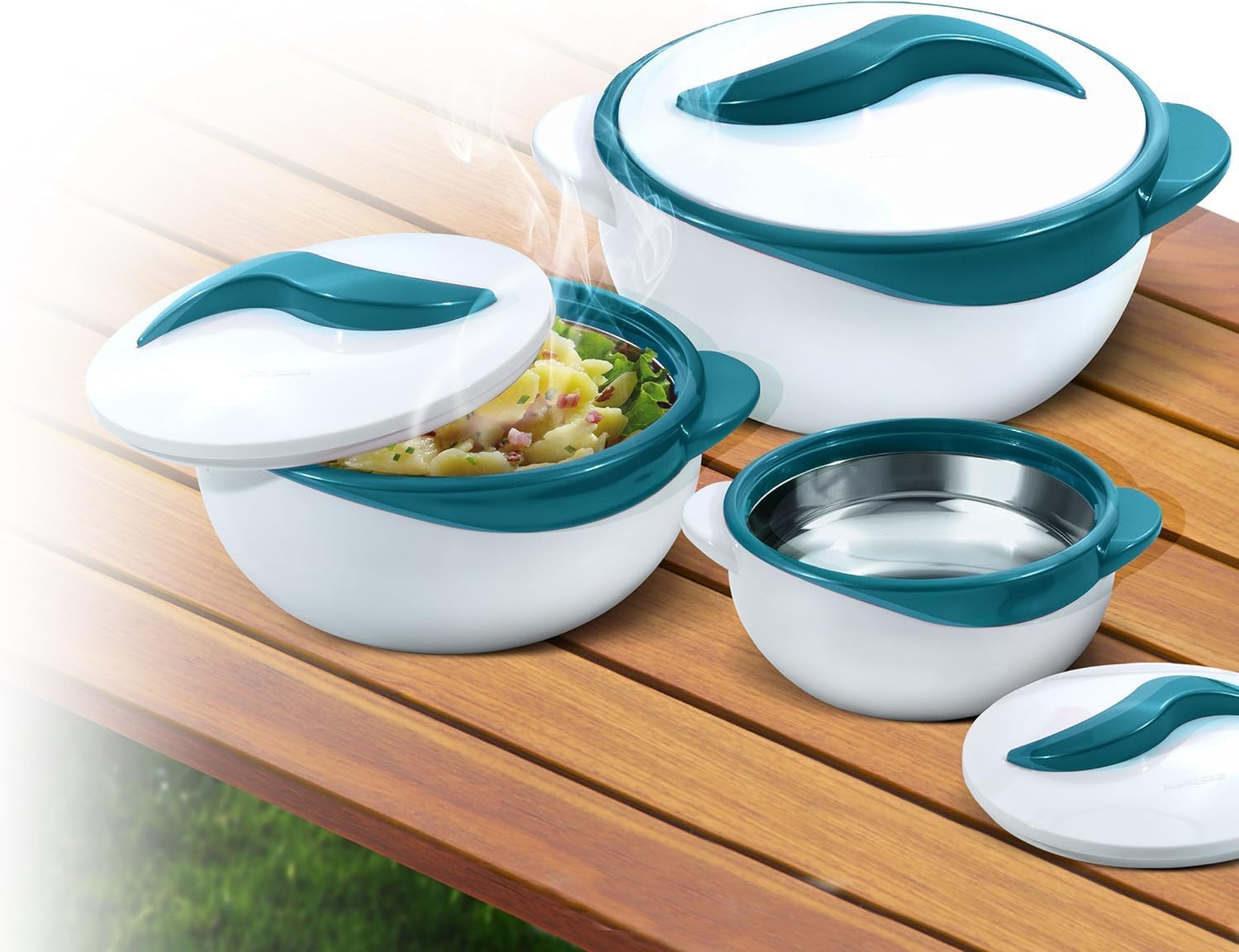 Pinnacle Serving Salad Soup Dish Bowl - Thermal Insulated Bowl with Lid -Great Bowl for Holiday, Dinner and Party ~ Set of 3 ~ Turquoise0