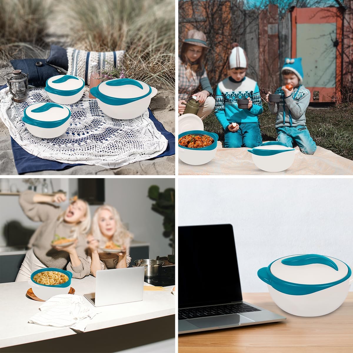 Pinnacle Serving Salad Soup Dish Bowl - Thermal Insulated Bowl with Lid -Great Bowl for Holiday, Dinner and Party ~ Set of 3 ~ Turquoise1