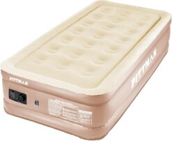 Pittman Outdoors Comfort Series Indoor Air Mattress with Built-in Electrical Air Pump, Twin 18-Inches Tall, Tan