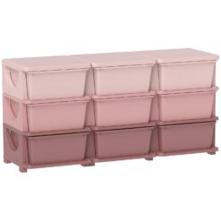 Qaba 3 Tier Kids Storage Unit, 9 Drawer Chest Toy Organizer Plastic Bins for Kids Bedroom Nursery Kindergarten Living Room for Boys Girls Toddlers, Pink