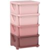 Qaba 4 Tier Kids Storage Unit, 4 Drawer Chest Toy Organizer Plastic Bins for Kids Bedroom Nursery Kindergarten Living Room for Boys Girls Toddlers, Pink