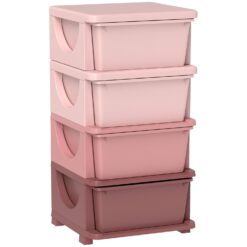 Qaba 4 Tier Kids Storage Unit, 4 Drawer Chest Toy Organizer Plastic Bins for Kids Bedroom Nursery Kindergarten Living Room for Boys Girls Toddlers, Pink