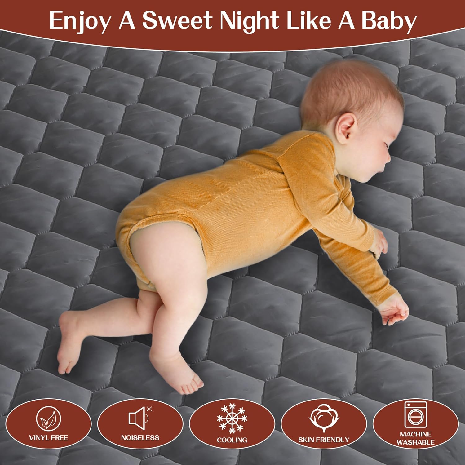 Queen Mattress Protector, Cooling Waterproof Mattress Pad Cover Queen Size, 3D Air Soft Queen Size Mattress Cover for 6-18 Inches Mattress, Grey7