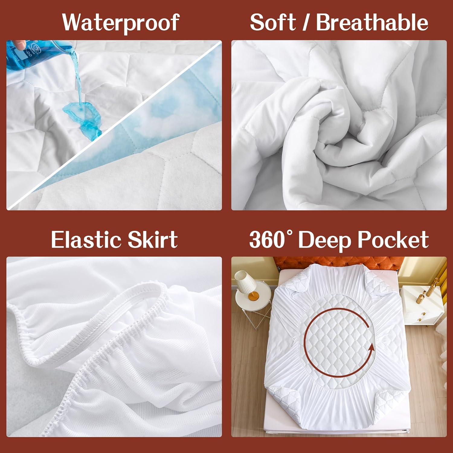 Queen Mattress Protector, Cooling Waterproof Mattress Pad Cover Queen Size, 3D Air Soft Queen Size Mattress Cover for 6-18 Inches Mattress, White2